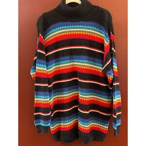 Vintage Lizsport 1980s Multicolored Stripe Oversized Turtleneck Sweater Medium